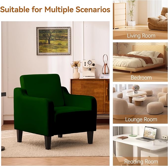 Accent Chairs Set of 2 for Living Room, Modern Velvet Living Room Chairs with Wide Backrest, Upholstered Comfy Chair with Cushion, Oversized Sofa Chair with Wood, Single Armchair, Green