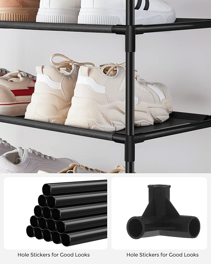 SONGMICS Shoe Rack, 10-Tier Shoe Storage Organizer, Space-Saving, 11 x 32.7 x 62.6 Inches, Entryway, Metal Frame, Non-Woven Fabric Shelves, Ink Black ULSH210B02