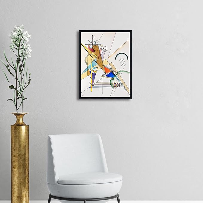 Wieco Art Framed Canvas Wall Art Gewebe 1923 by Wassily Kandinsky Classic Famous Abstract Paintings Reproductions Canvas Wall Art for Home Decoration