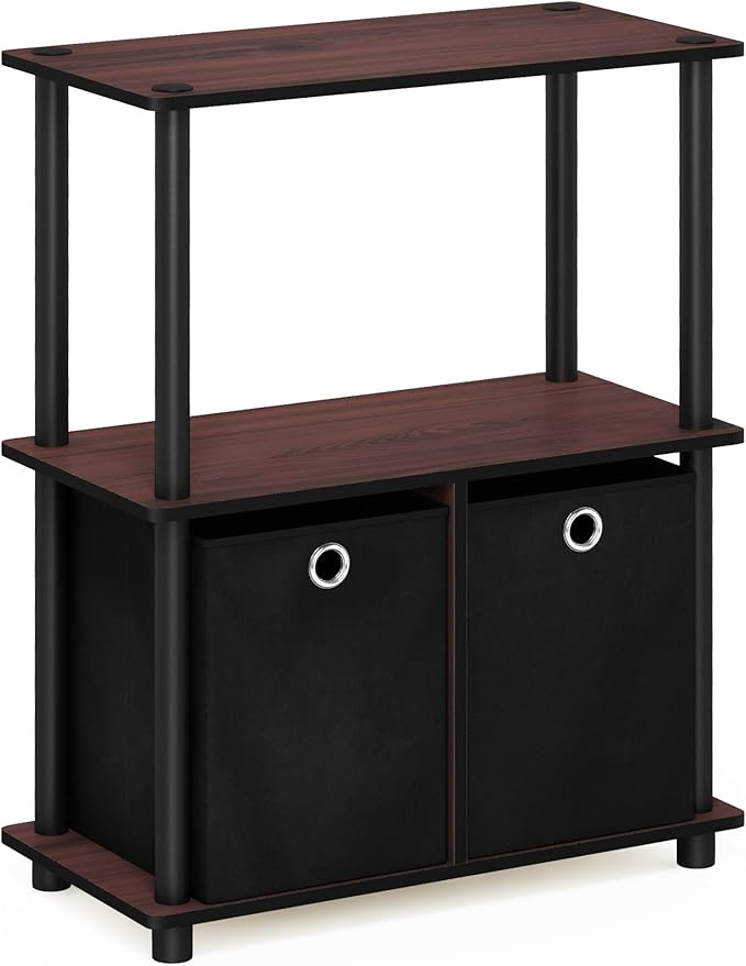 Furinno Go Green 3-Tier Multipurpose Storage Shelf with Bins, Dark Cherry/Black