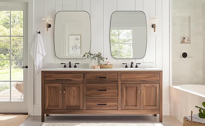 ANDY STAR Bronze Oblong Mirror, 32x40 Inch Brushed Bronze Oval Mirror for Bathroom with Stainless Steel Metal Frame, Wall Mouned for Bathroom, Living Room, Entryway