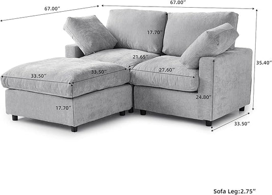 WJShome Sectional Couches for Living Room, 67 Inch Loveseat Sofa with Ottoman, Modern Chenille Fabric & Double Layer Cushions, Modular Couch for Apartment/Bedroom,Gray