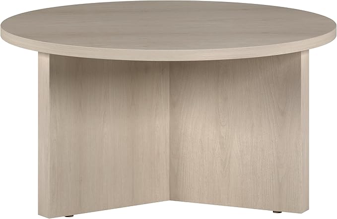Henn&Hart 32" Round Wood Pedestal Coffee Table for Living Room, Family Room, Office, or Apartment, Alder White