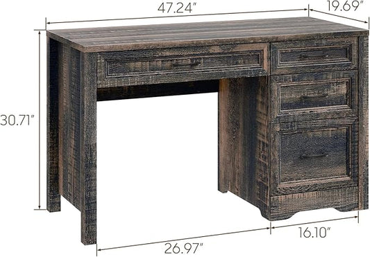 Vabches Farmhouse Executive Desk with Storage and Ample File Drawer, Rustic Large Home Writing Desk for Bedroom, Dark Oak