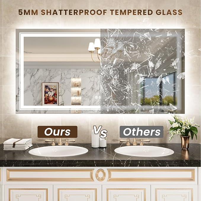 WTTY LED Bathroom Mirror 60"x36" with RGB Backlit and Front Light,Stepless Dimmable LED Mirror for Bathroom,Lighted Bathroom Vanity Mirror,Anti-Fog,Memory Function,Shatter-Proof,Wall Mounted