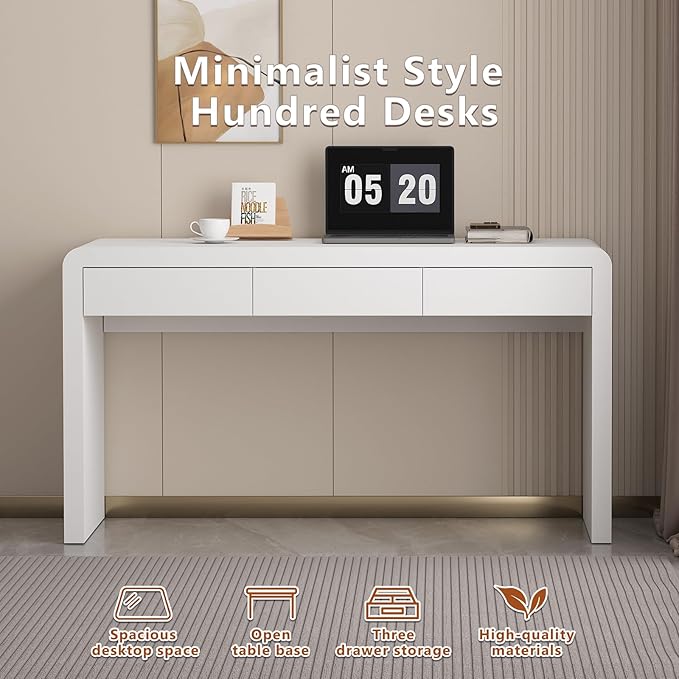 Dongge White Computer and Gaming Desk with Drawers.Home Office desks for Bedroom.Wooden Kids' Writing Table.Three-Layer Lacquered Thick Wooden Board Work Desk That can be Used as a Vanity