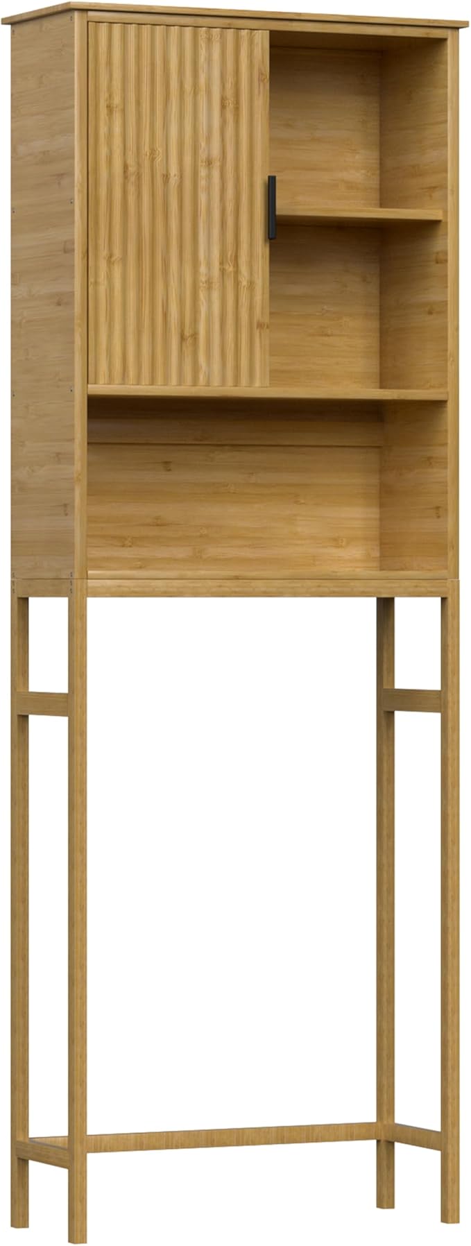 Over The Toilet Storage Cabinet with Fluted Doors, Bathroom Over Toilet Rack with Adjustable Shelf Bamboo FreeStanding Space-Saving Storage Organizer, Natural
