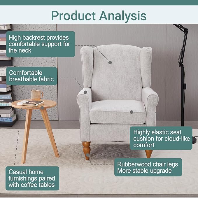 Modern High - Back Accent Chair and Side Table Set - Upholstered Wingback Armchair for Living Room, Bedroom,Office(Beige)