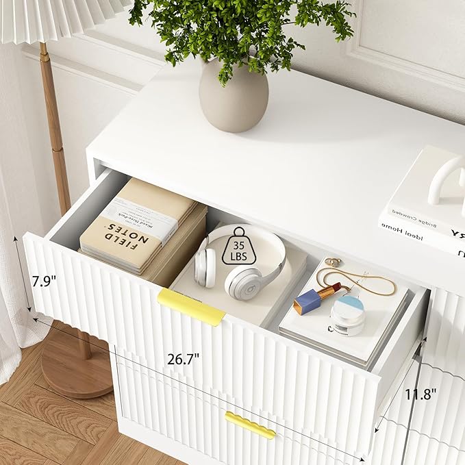 3-Piece Modern Bedroom Furniture Set, Wide 8-Drawer Dresser & 3-Drawer Nightstands Set of 2, Natural Wood Dresser and Nightstand Sets for Bedroom, Hallway, White