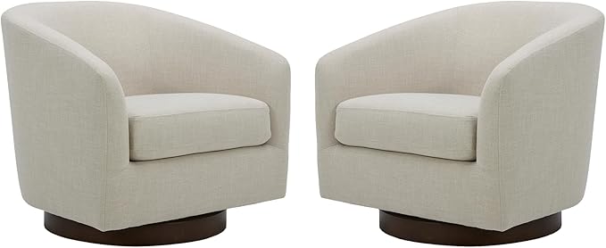 CHITA Swivel Accent Chair, FSC Certified Upholstered Fabric Barrel Chair for Living Room Set of 2, Fully Assembled, Linen