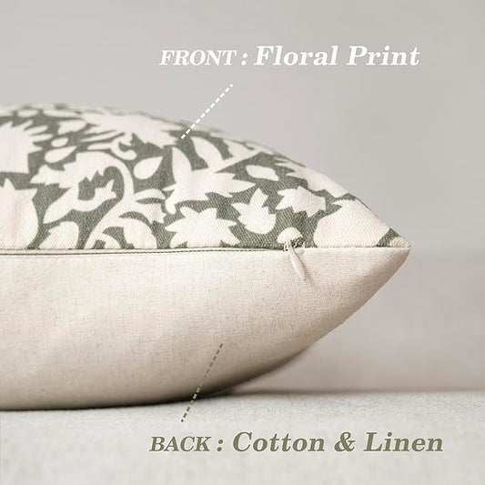 Foindtower Set of 2 Decorative Floral Long Body Lumbar Throw Pillow Covers Accent Farmhouse Cushion Cover Neutral Pillowcase for Couch Sofa Bedroom Living Room Home Decor,14×36 Inch,Sage Green