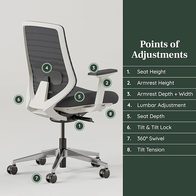 Branch Ergonomic Chair - A Versatile Desk Chair with Adjustable Lumbar Support, Breathable Mesh Backrest, and Smooth Wheels - Experience Optimal Comfort and Support - Graphite - White