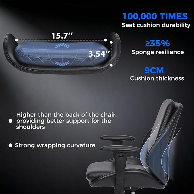 BEWISHOME Home Office Desk Chair, Black Leather Executive Chair with Adjustable Armrests, Computer Chair with Lumbar Support, 360° Swivel Ergonomic Rolling Chair for Adults, Up to 320lbs,BBY02B