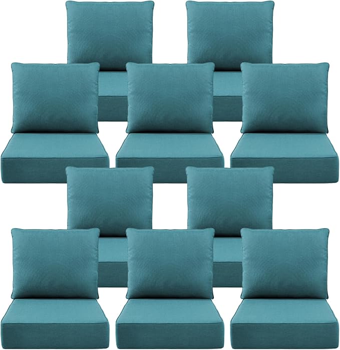 Luxury 6" Outdoor Cushions for Patio Furniture, 24x24x6" Thick Seat Cushion Set of 10, Fade Resistant Couch Chair Replacement Cushions High Density Deep Wicker Chair Cushion w/ Removable Cover, Green