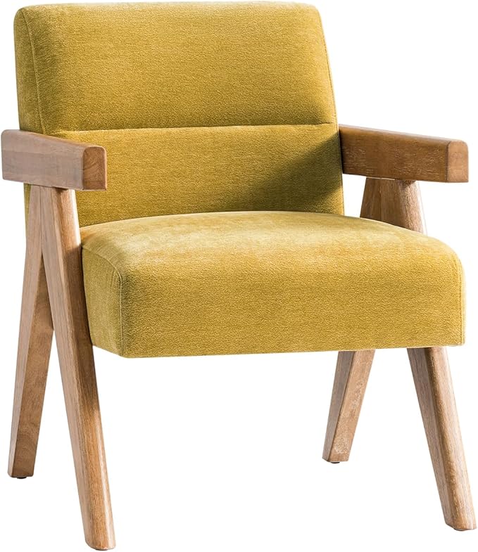 HULALA HOME Modern Accent Chair, Upholstered Arm Chair with Solid Wood Frame, Comfortable Padded Seat and Back, for Living Room, Bedroom, Mustard