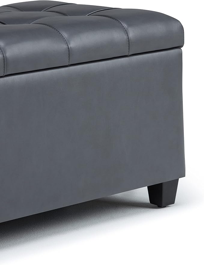 SIMPLIHOME Sienna 33 inch Wide Transitional Rectangle Storage Ottoman Bench in Stone Grey Vegan Faux Leather, Assembled, For the Living Room, Entryway and Family Room