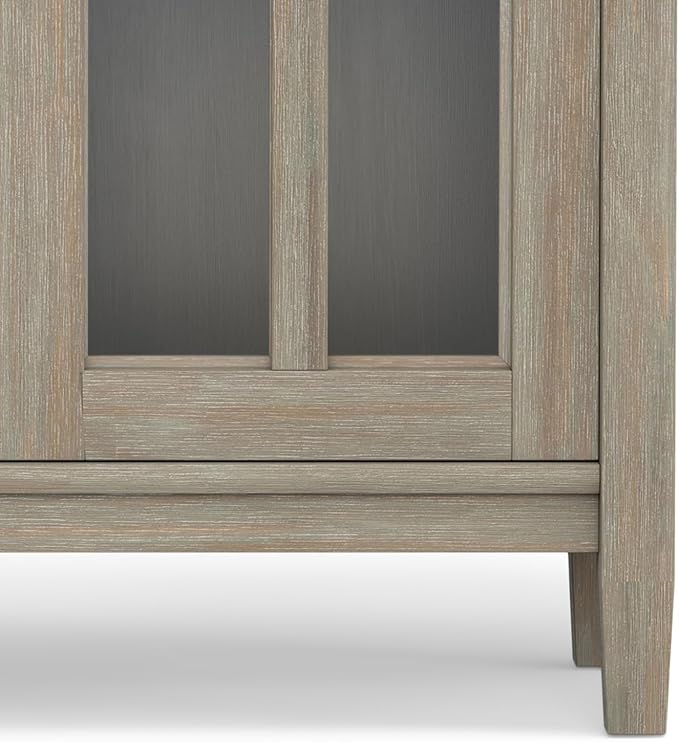 SIMPLIHOME Warm Shaker SOLID WOOD 32 inch Wide Transitional Low Storage Cabinet in Distressed Grey for the Living Room, Entryway and Family Room