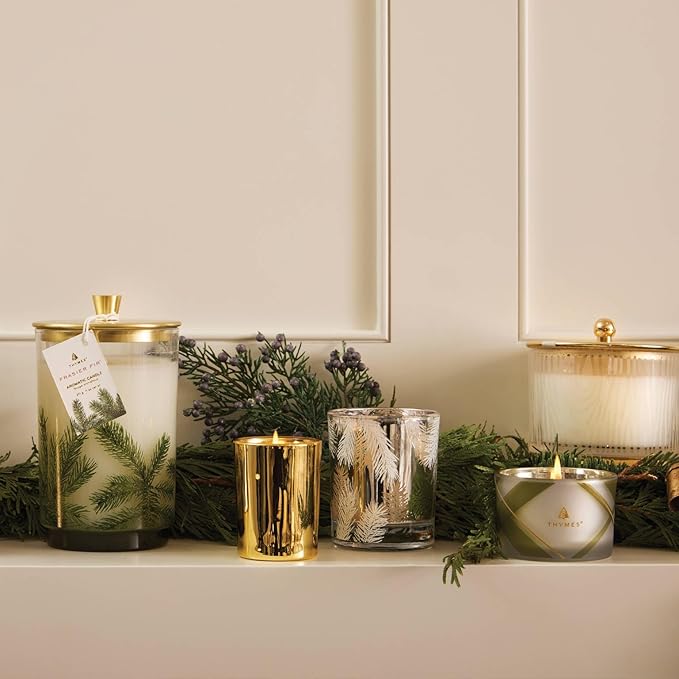 Thymes Frasier Fir Candle - Heritage Pine Needle Luminary Scented Candles - Elegant Pine Candle - Crisp Siberian Fir, Cedarwood & Sandalwood - Holiday Candles - Christmas Decor (Medium, 11.5 oz)
