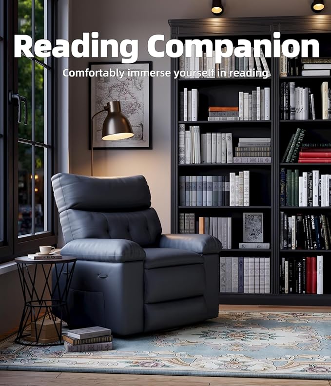 GarveeHome Oversized 27" Recliner Chairs, Classic Manual Leather Recliner, Home Theater Seating with Lumbar & Arms Support for Living Room, Bedroom and Nursery - Grey