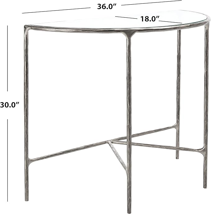 SAFAVIEH Couture Home Collection Jessa Silver Metal/Tempered Glass Top Half Moon Entryway Living Room Console Table (Fully Assembled)