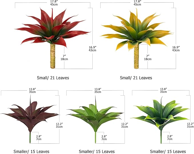 Artificial Agave Plants,Large UV Resistant Fake Agave Planters for Indoor and Outdoor Decorating Tropical Plant Succulents Greenery Indoor Decor (2Pack,18" Yellow)