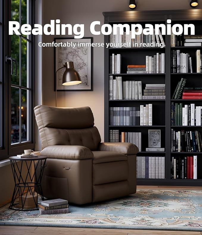 GarveeHome Oversized Recliner Chairs, Classic Manual Leather Recliner, Home Theater Seating with Lumbar & Arms Support for Living Room, Bedroom and Nursery - Tan