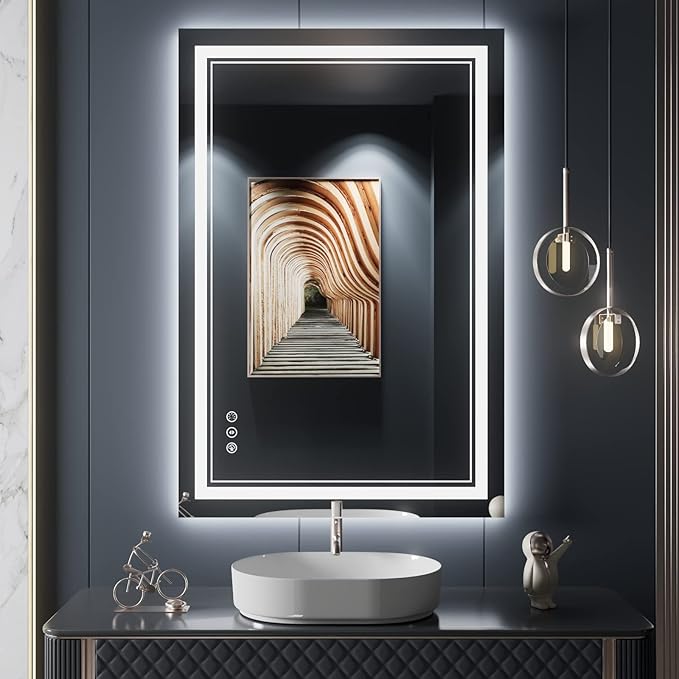 24x36 Inch LED Bathroom Mirror wiht Lights, Backlit and Front Lighted Bathroom Mirror,Anti Fog, Dimmable LED Vanity Mirror