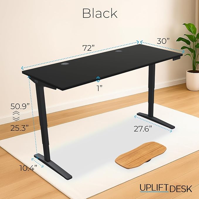 UPLIFTDESK V2 2-Leg Black Laminate Wood Standing Desk – Adjustable Height, Advanced 1-Touch Memory Keypad, Under Desk Cable Management, Wire Grommets & Rocker Board (Black C-Frame, 72 x 30 inch)