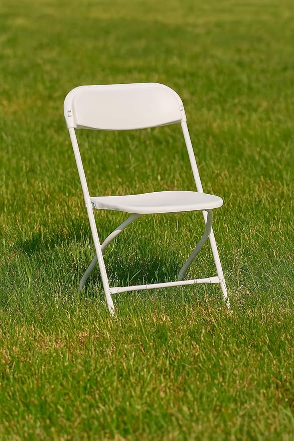 BTEXPERT® Set of 8, White Plastic Folding Chair Steel Frame Commercial High Capacity Event Chair Lightweight Set for Office Wedding Party Picnic Kitchen Dining Church School