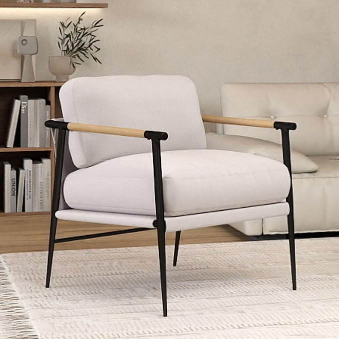 LukeAlon Mid Century Chenille Accent Chairs Set of 2, Ultra Soft Living Room Chairs with Metal Legs Modern Armchair Lounge Chairs Upholstered Comfy Leisure Chair for Bedroom Reception Area, Beige