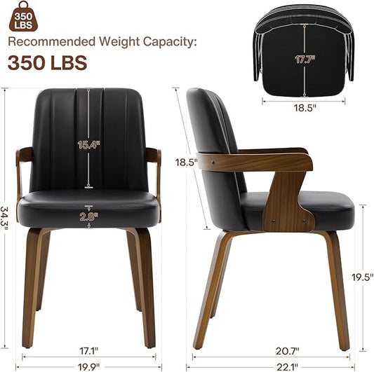 Kitchen Dining Chairs Set of 4, Faux Leather Upholstered Dining Room Chairs with Wood Arms and Legs, Mid Century Modern Kitchen Side Chair for Living, Bedroom, Restaurant, Walnut/Black
