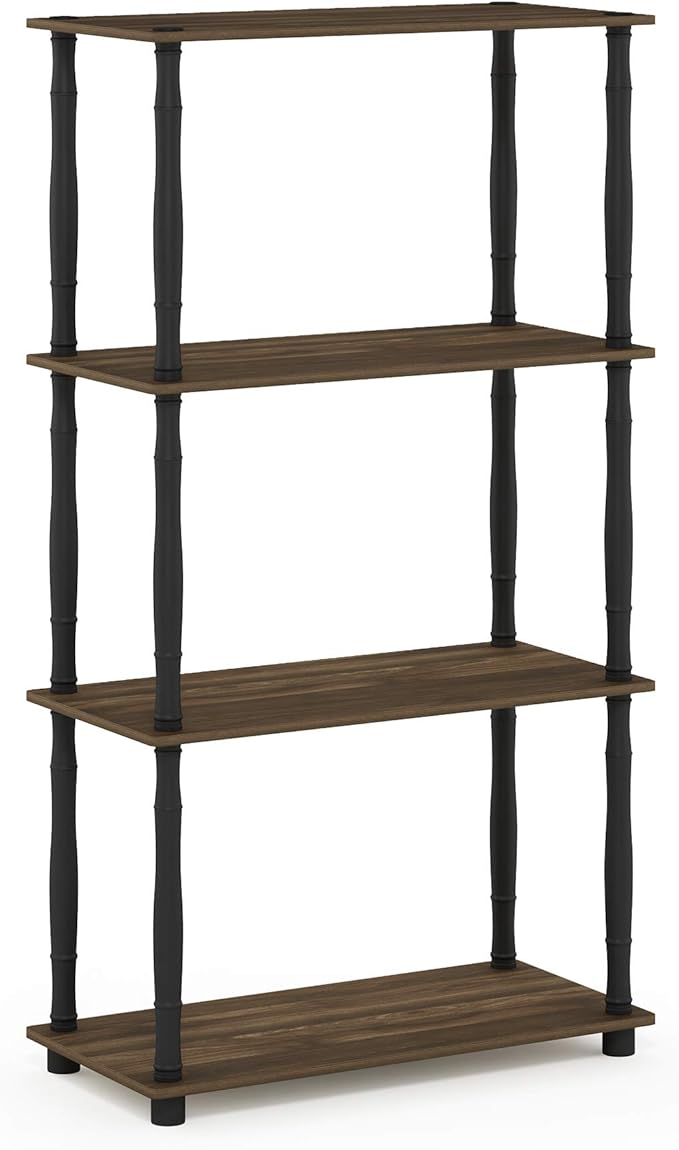 Furinno Turn-N-Tube 4-Tier Multipurpose Shelf Display Rack, Classic Tubes, Columbia Walnut/Black