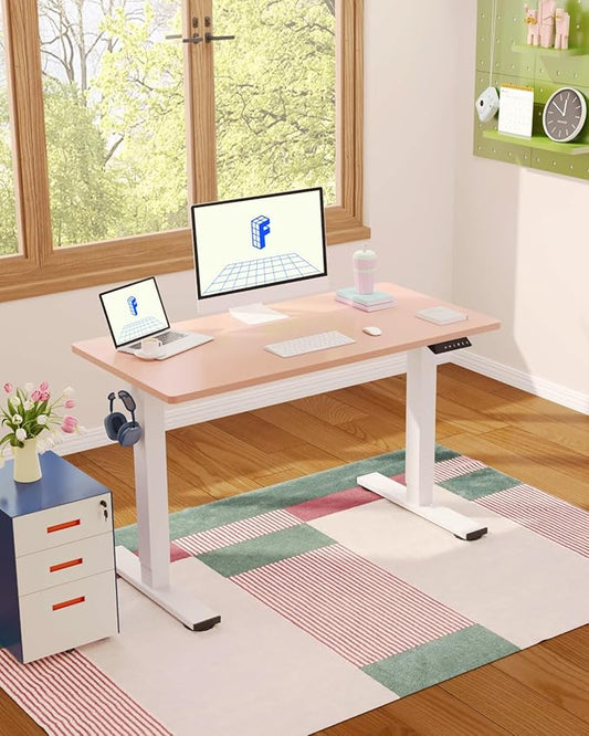 FLEXISPOT EN1 Pink Standing Desk 48"x24" White Frame, One-Piece Electric Height Adjustable Desk for Women — Ideal for Home Office, Study, or Beauty Space, Smooth Lift & Easy Assembly