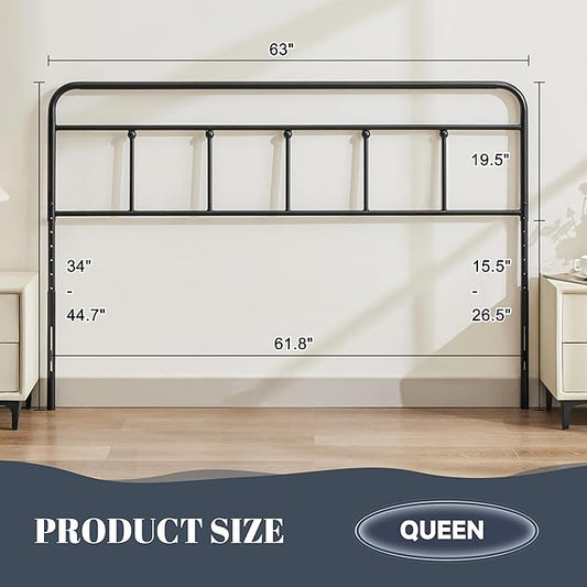 Metal Headboard Queen Size, Sturdy and Durable Iron Queen Headboard Only Adjustable Height from 34” to 44”, Victorian Vintage Bed Headboards, Farmhouse Head Board, Bed Frame Mount Black