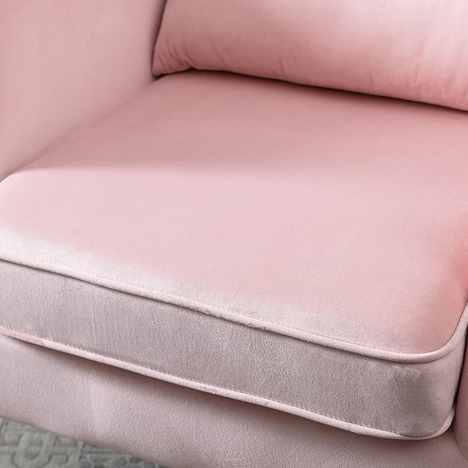 Accent Reading Arm Chairs for Living Room Bedroom, Midcentury Modern Comfy Corner Sofa Chair, Wingback Waiting Room Club Chair with Button Tufted Back &Lumbar Pillow, Velvet Pink