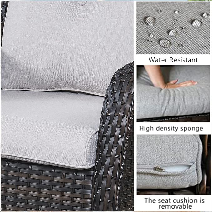 HUMMUH 8 Piece Patio Furniture PE Wikcer Outdoor Furniture Set with Sectional Sofa Swivel Patio Chairs Ottomans and Glass Coffee Table for Yard,Garden,Lawn