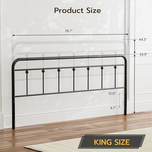 Black Metal King Size Headboard, Height Adjustable, Farmhouse Victorian Wrought Iron Headboards Only for Bedroom