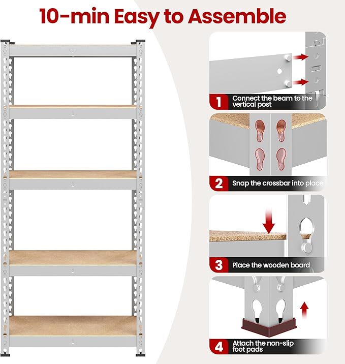 Yaheetech Storage Shelves 5 Tier Garage Shelving Heavy Duty Garage Shelves Adjustable Metal Shelving Unit Utility Rack Industrial Shelving for Warehouse Pantry Closet, 27.5" W x 12" D x 60" H, Silver