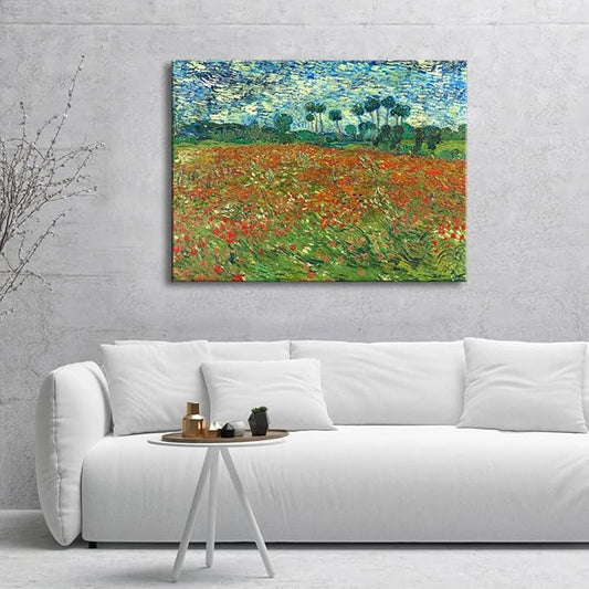 Wieco Art Large Poppy Field June 1890 Canvas Print of Vincent Van Gogh Wall Art Paintings Reproduction Field Pictures Artwork for Wall Decor and Home Decorations