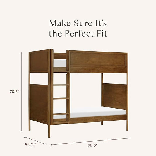 Babyletto Bondi Bunk Bed Twin Over Twin - GREENGUARD Gold Certified Heavy Duty Wood Bunkbeds w/Adjustable Ladder - Convertible to 2 Individual Beds for Kids - Trundle Sold Separately - Natural Walnut
