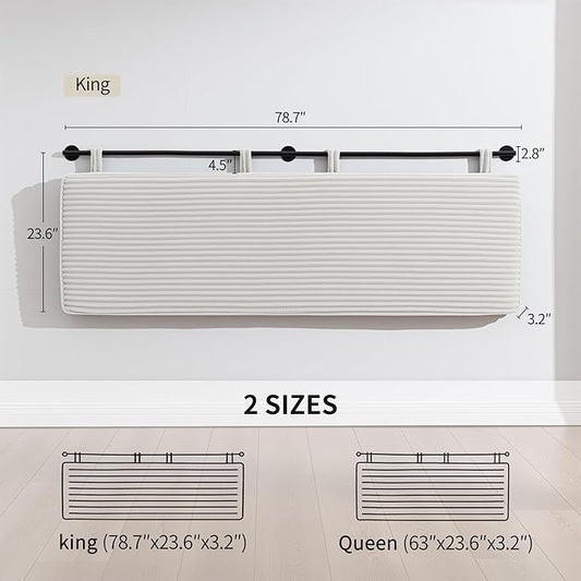 UEV King Headboard Only, Wall Mounted Hanging Upholstered Bed Head Board, Modern Vertical Channel Design of Fine Flannel, Elegant Beige Fluted Headboard for Bedroom (Beige, King Size)