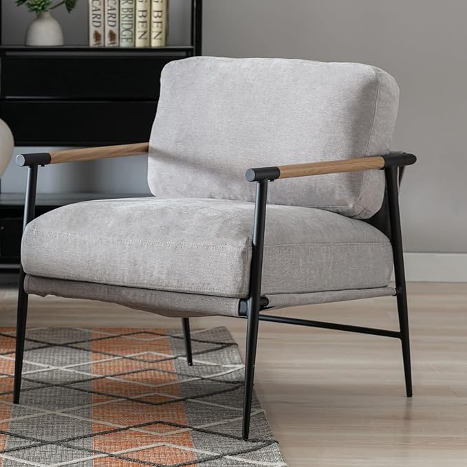 HEAH-YO Modern Accent Chair Set of 1, Upholstered Chenille Living Room Chair with Backrests, Comfy Reading Armchair for Bedroom, Gray