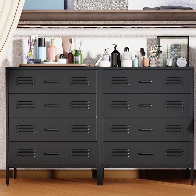 Black Metal 4 Drawer Dresser for Bedroom, Chest of Drawers for Closet, Bedroom Dressers with Drawers, Metal Dressers & Chests of Drawers for Office, Bedroom, Living Room and Entryway