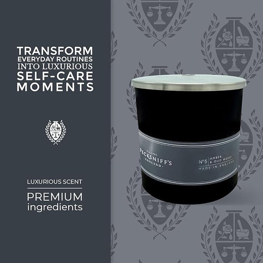 Pecksniffs Black Amber & Oud Wood Scented Candle | 1 Wick, 184g/6.49oz