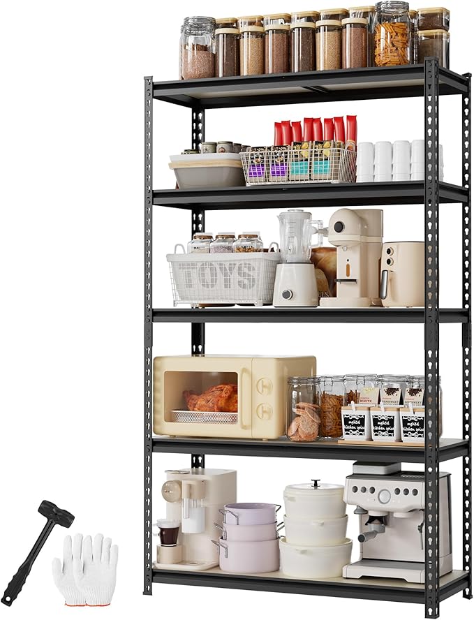 WORKPRO 5-Tier Storage Shelf, 72" H Heavy Duty Adjustable Garage Shelving Unit 2180LBS Capacity, for Basement, Kitchen, Pantry, 35.4”Wx15.7”Dx72”H, Black