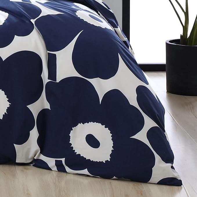 Marimekko - Duvet Cover Set, Cotton Bedding with Matching Shams & Button Closure, All Season Home Decor (Unikko Indigo, Full/Queen)