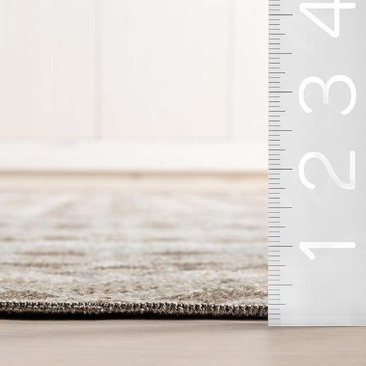 nuLOOM Carley Machine Washable Geometric Area Rug - 6 Round Machine Washable Area Rug Farmhouse Beige/Ivory Rugs for Living Room Bedroom Dining Room Kitchen