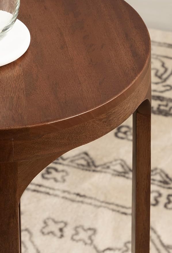 Kate and Laurel Dahl Modern Slatted Wooden Round Drink Table; 12 x 23; Walnut Brown; Transitional Wood Accent Pedestal Table for Use as Living Room Plant Stand or Small Bedroom Nightstand
