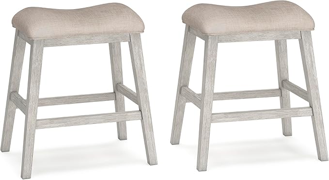 Signature Design by Ashley Skempton Modern 24" Counter Height Upholstered Barstool, 2 Count, Whitewash