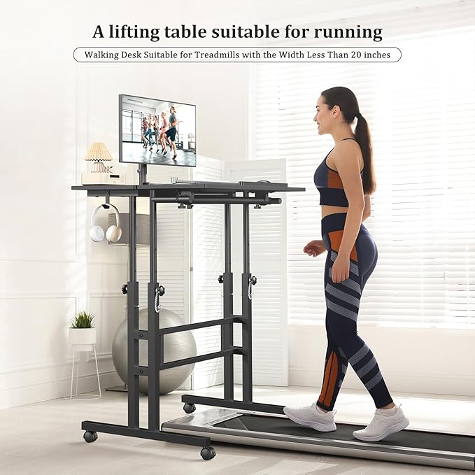 Small Standing Desk with Wheels, Mobile Stand Up Desk, Portable Standing Table on Wheels for Walking Pad, Rolling Computer Desk Adjustable Height, Tall Table